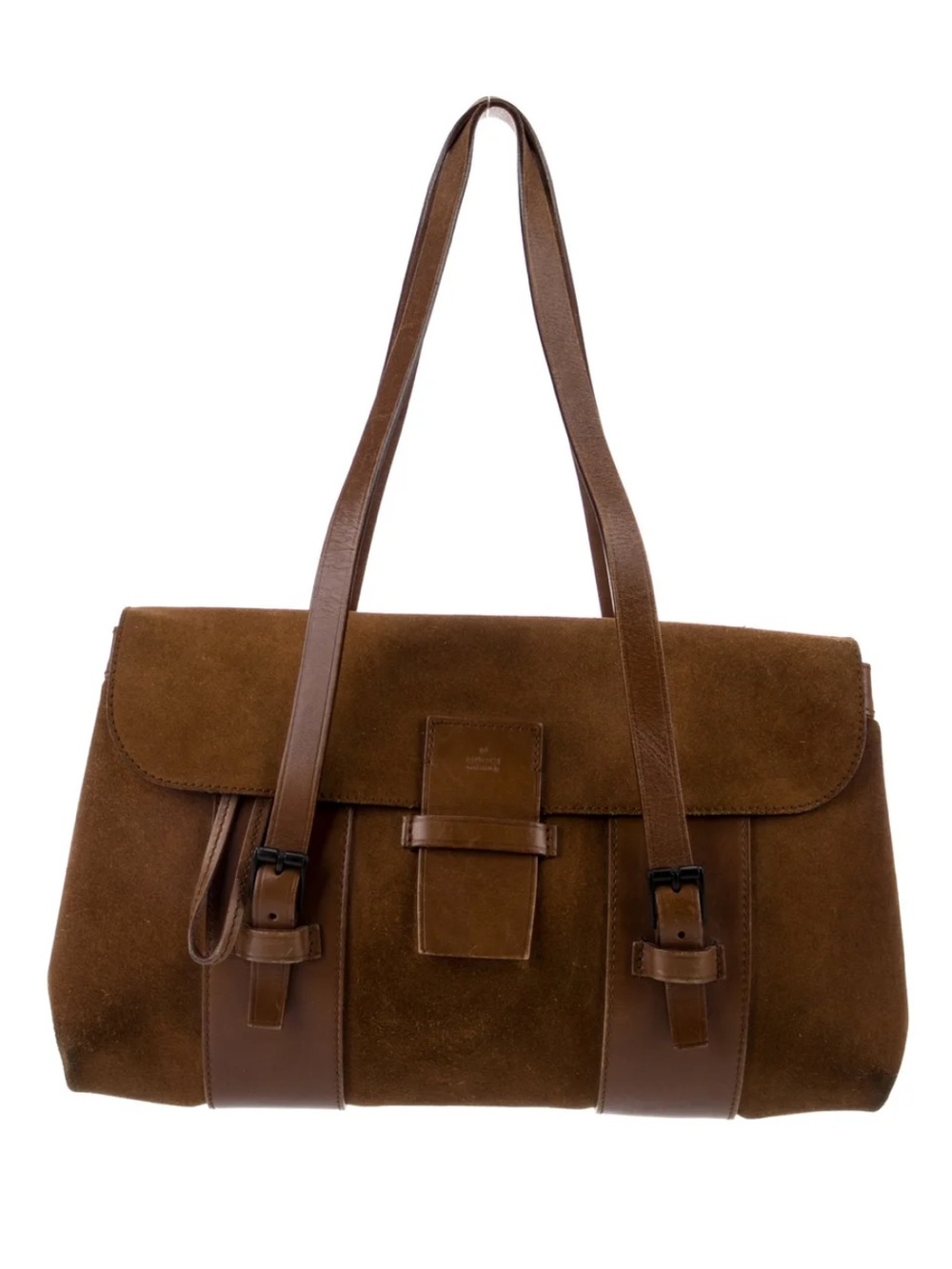 Vintage Gucci Brown Suede Buckle  Leather Trim Shoulder Bag Cargo Tote